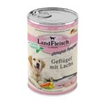 LandVlees Dog Classic gevogelte met zalm en tuinGroenten – natvoer hond – glutenvrij