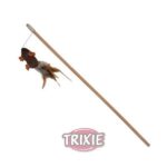 Kattenspeelhengel Pluchemuis met veren en Kattenkruid Houten Stok 50 cm – Trixie