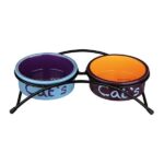 Keramische Kattenvoerbakset met Metalen Houder – Trixie Eat on Feet CATs