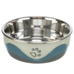 Hondenvoer- en Waterbak van RVS met Kunststof Mantel 0,4 l Wit Grijs Blauw – Trixie 25255-TRXI-VAR