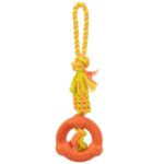 Hondenspeeltouw met Natuurrubberen Ring Oranje en Limoengroen – Trixie 33191-TRXI
