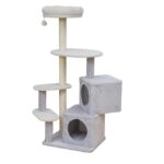 Kattenkrabpaal Grijs met Twee Huisjes en Mand – EBI Sparta