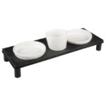 Kattenvoerbakset met Drie Keramische Bakken en Metalen Standaard – DUVO Stone Up Buffet Square
