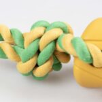 Hondenspeeltje van Rubber met Katoenen Touw en Halter Geel – DUVO 16271-EBI - Afbeelding 3